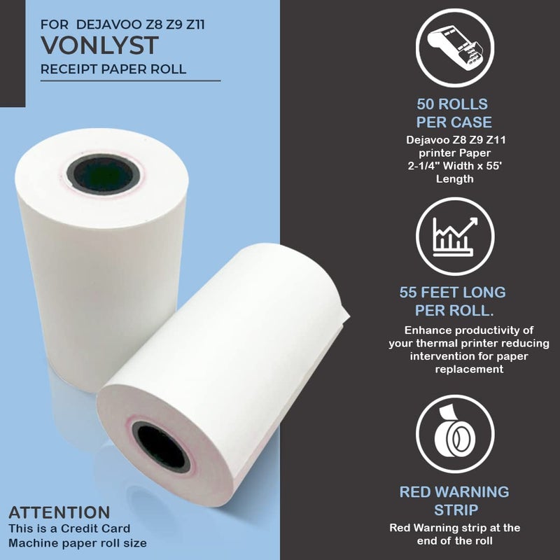 Vonlyst Credit Card Machine Paper Roll for Dejavoo P1 P3 P8 QD1 QD2 Z8 Z9 Z11 (50 rolls) - Image 4